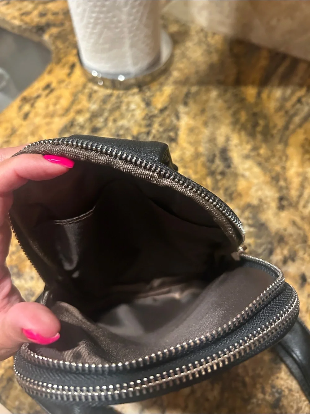 Black Leather Sling Bag -adjustable strap Unisex